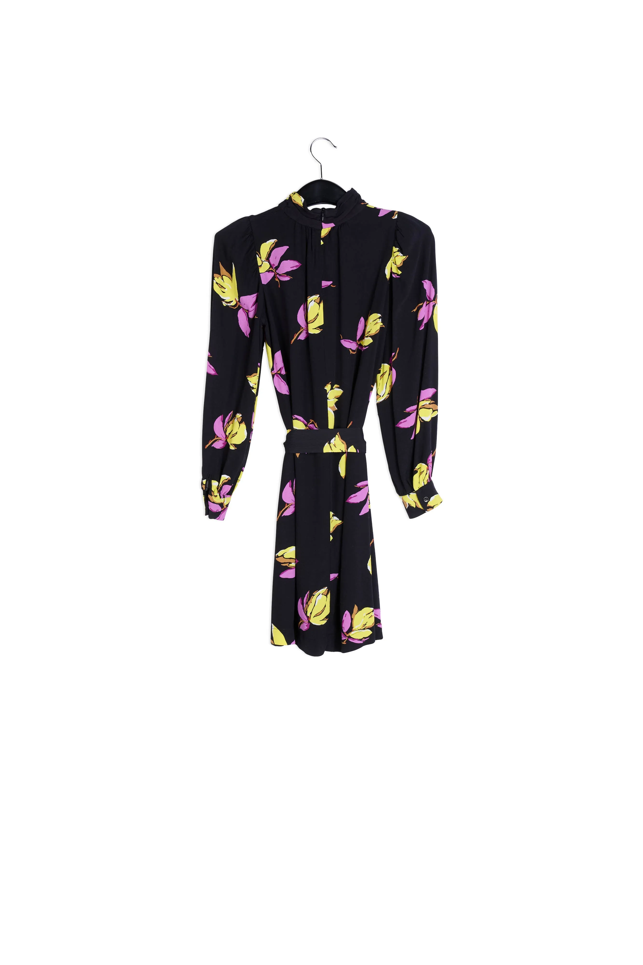 Black floral-printed mini dress