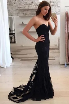 Black Sweetheart Mermaid Lace Prom Dress,Chic Prom Dress,Party Prom Gowns,SVD313