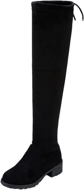 Boots For Women Strap Back Over Knee Boots Suede Long Boots Comfort Chunky Heels Thigh High Dress Boots