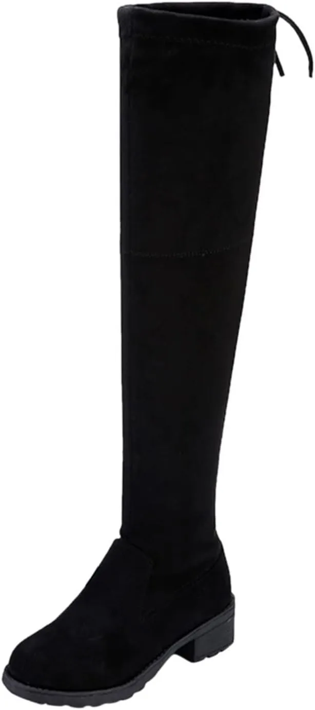 Boots For Women Strap Back Over Knee Boots Suede Long Boots Comfort Chunky Heels Thigh High Dress Boots