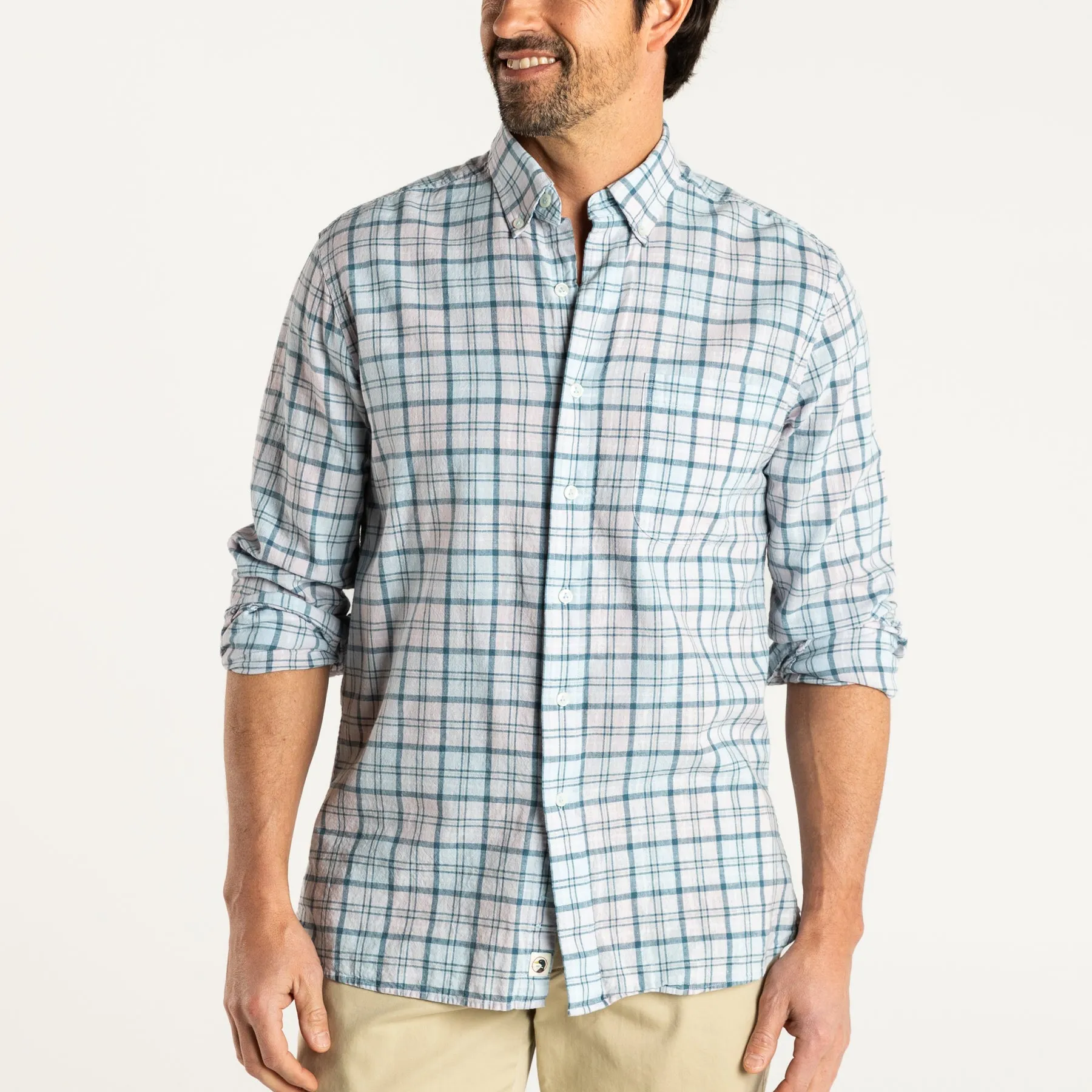 Brackett Plaid Linen Cotton Oxford Sport Shirt