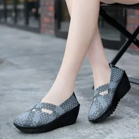 Casual Woven Wedge Thick Bottom Platform Sport Sneakers