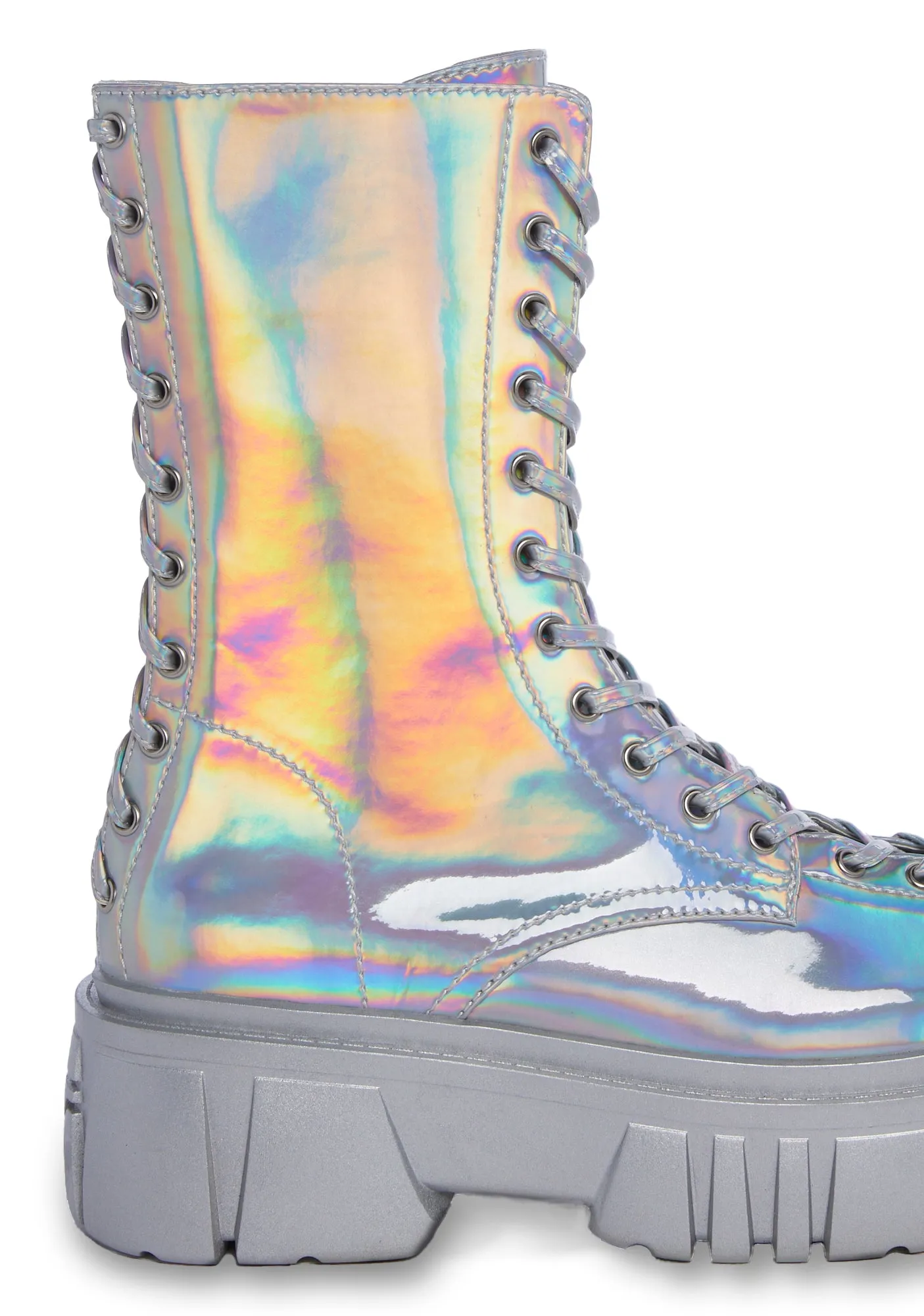 Celestial Candy Holographic Corset Boots - Silver