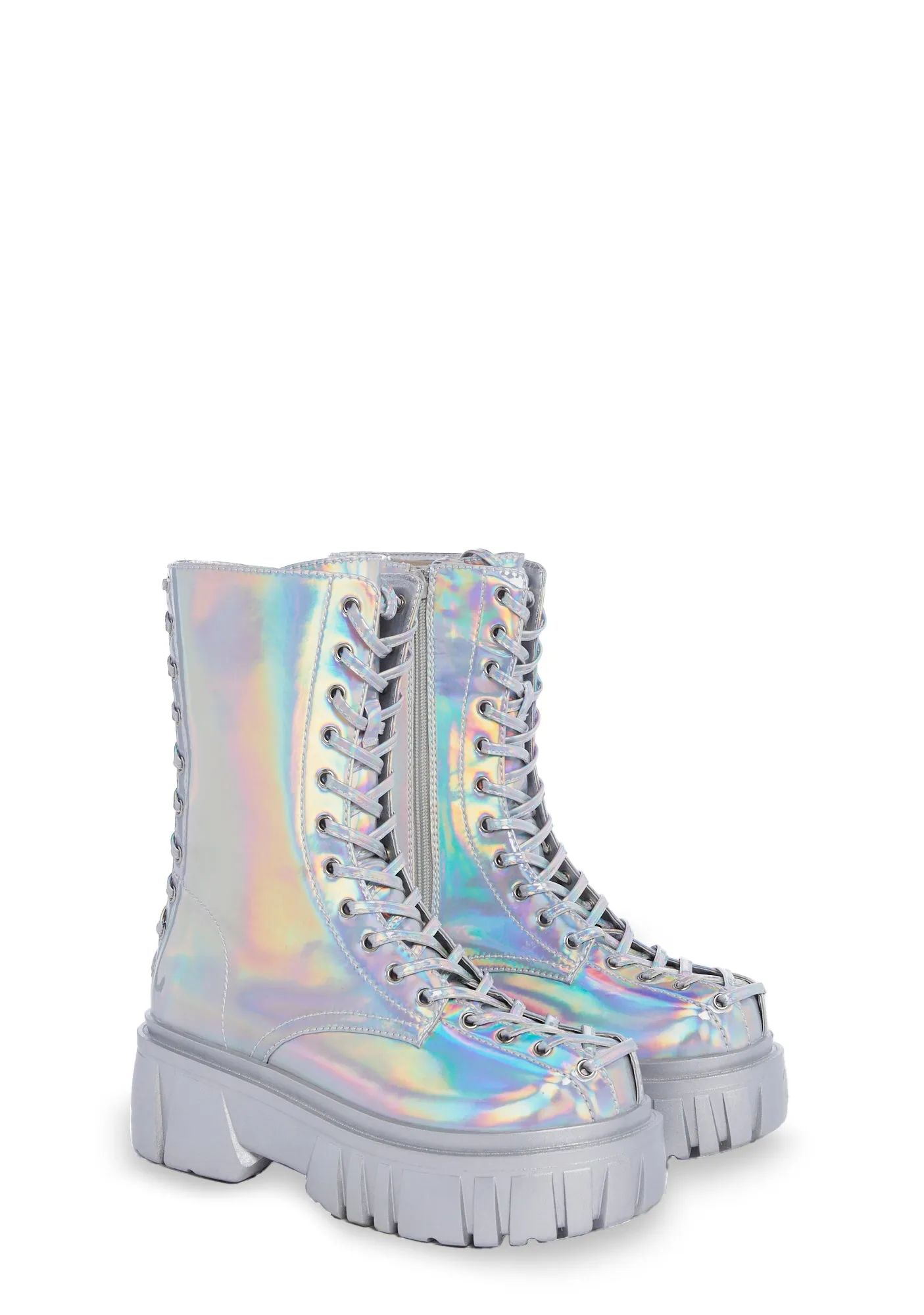 Celestial Candy Holographic Corset Boots - Silver