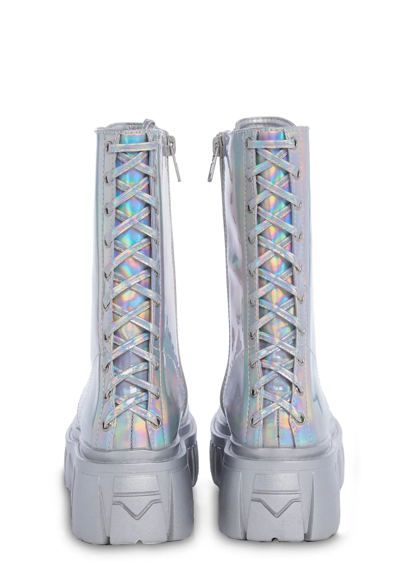 Celestial Candy Holographic Corset Boots - Silver