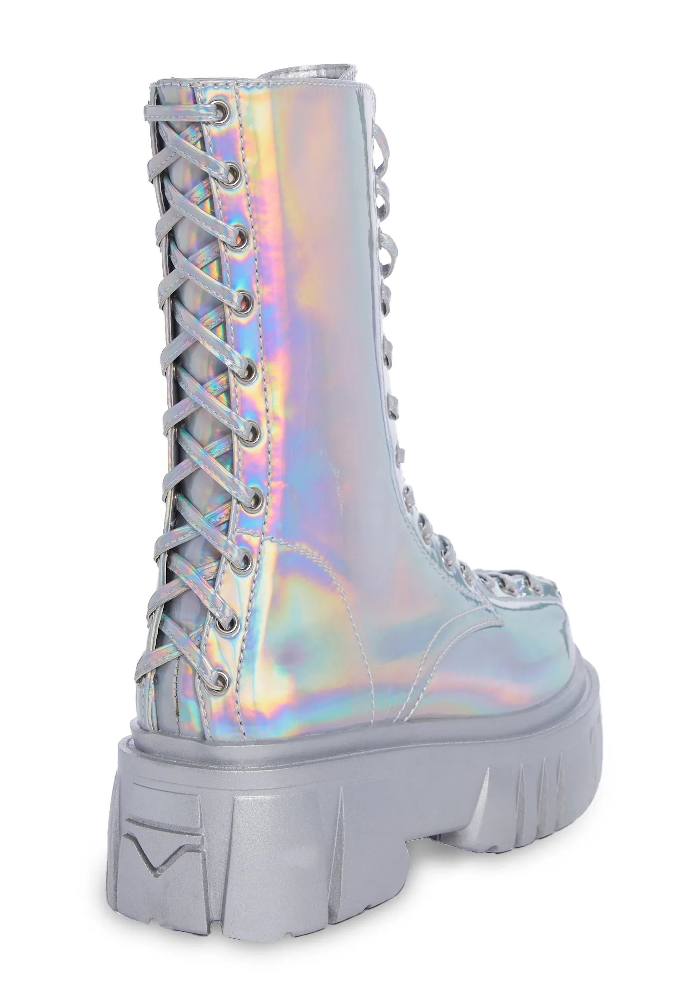 Celestial Candy Holographic Corset Boots - Silver