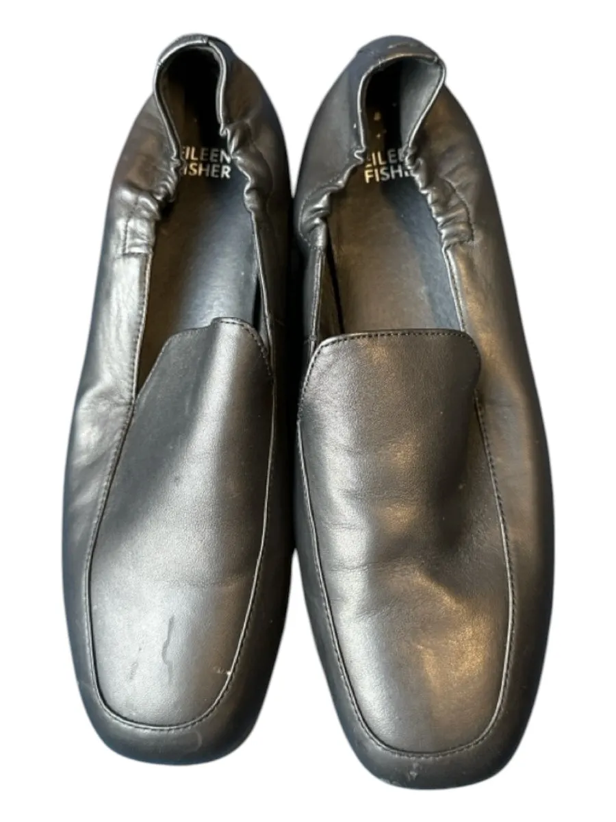 Eileen Fisher Shoe Size 8 Black Leather Slip On loafer Shoes