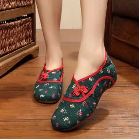 Folkways Flower Buckle Round Toe Casual Flat Shoes For Women