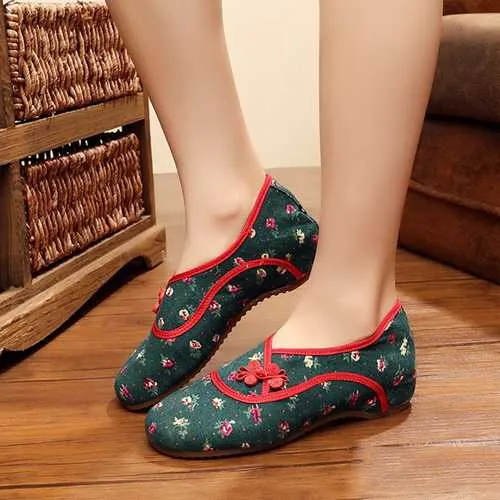 Folkways Flower Buckle Round Toe Casual Flat Shoes For Women