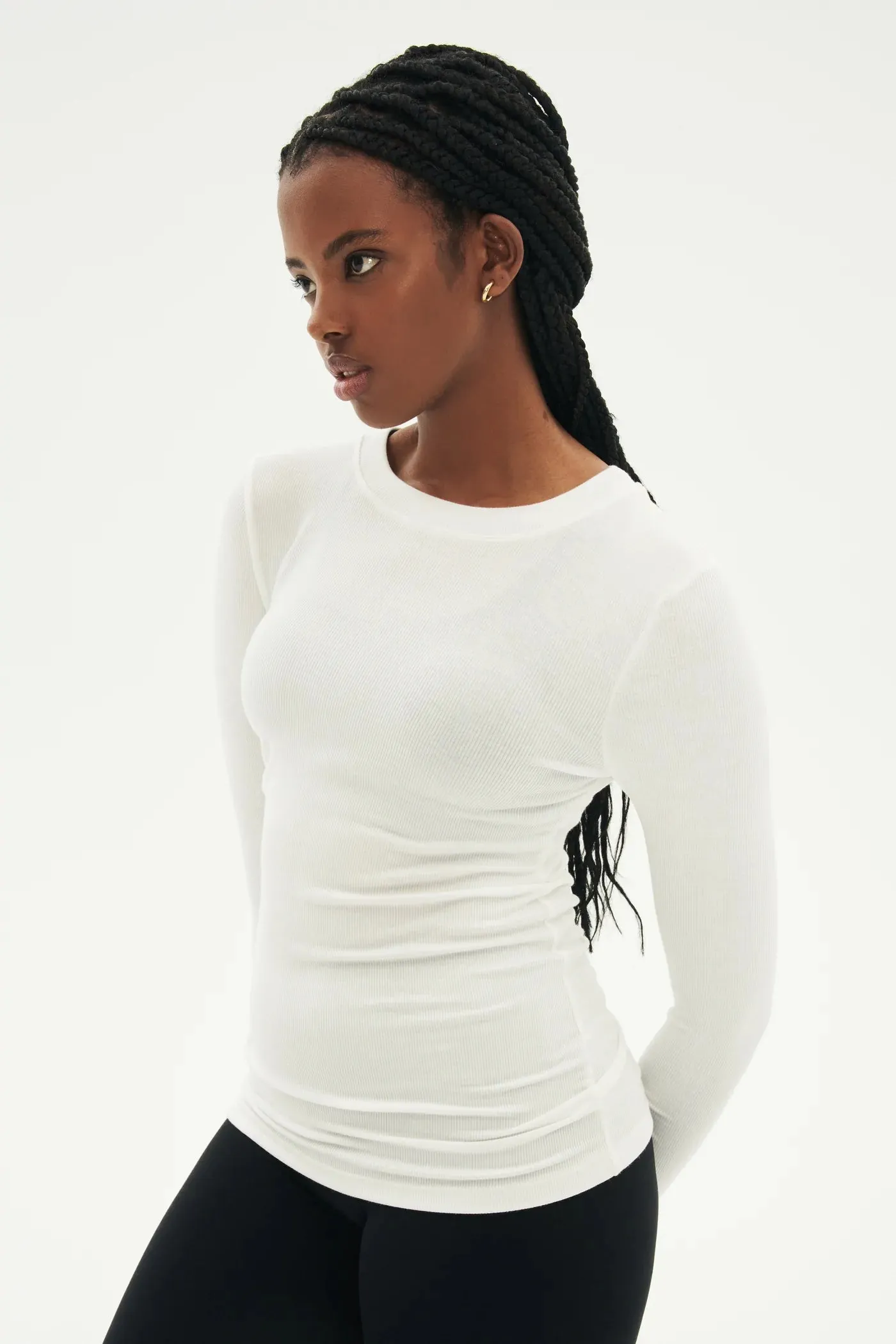 Louise Rib Long Sleeve: White