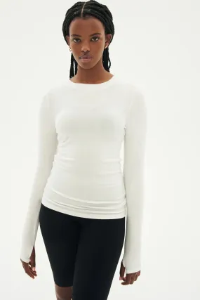 Louise Rib Long Sleeve: White