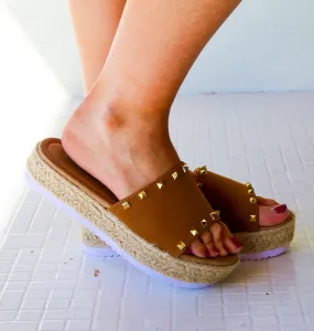 Savannah Rhinestone Slip On Platform- Tan