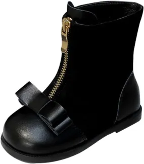 Toddler/Little Girls Sweet Short Ankle Boots Kids Bowknot Side Zipper Solid Soft Dress Booties with Boots Junior Girls