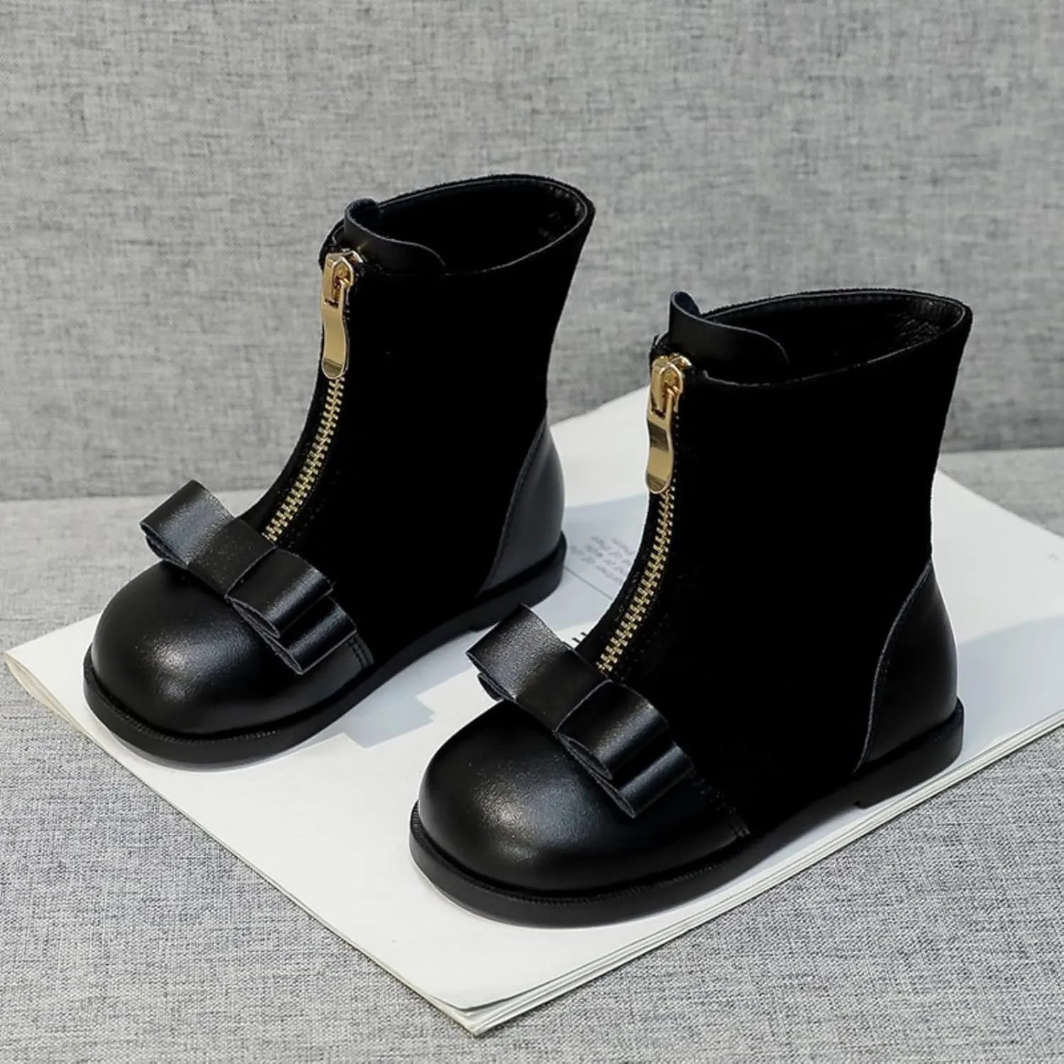 Toddler/Little Girls Sweet Short Ankle Boots Kids Bowknot Side Zipper Solid Soft Dress Booties with Boots Junior Girls