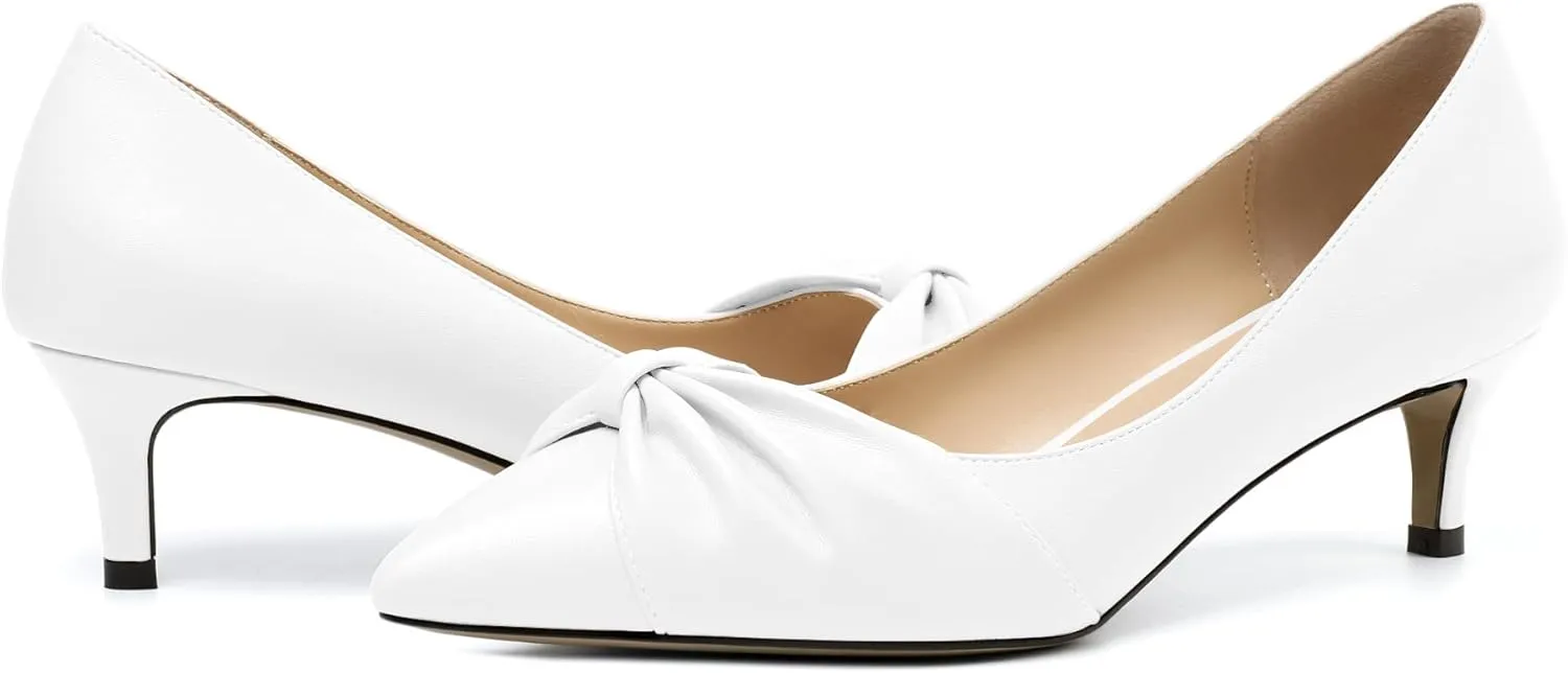 Zamikoo Women's Low Kitten Heel Pumps Slip On Pointed Toe Shoes with Bow-Knot Dress Shoes for Women 2Inches Low Heel