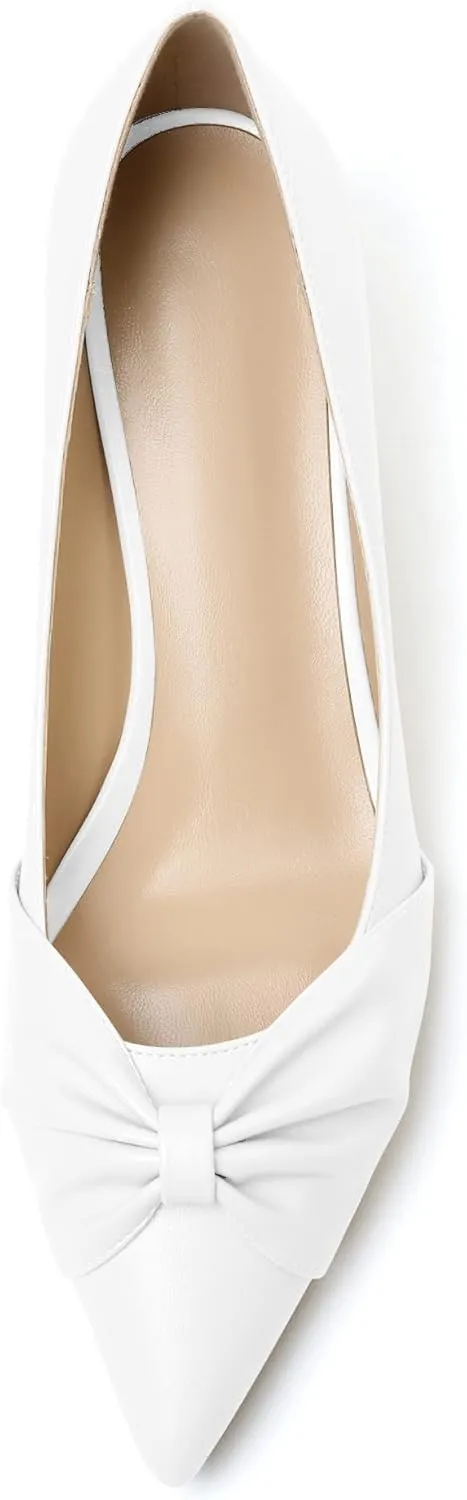 Zamikoo Women's Low Kitten Heel Pumps Slip On Pointed Toe Shoes with Bow-Knot Dress Shoes for Women 2Inches Low Heel
