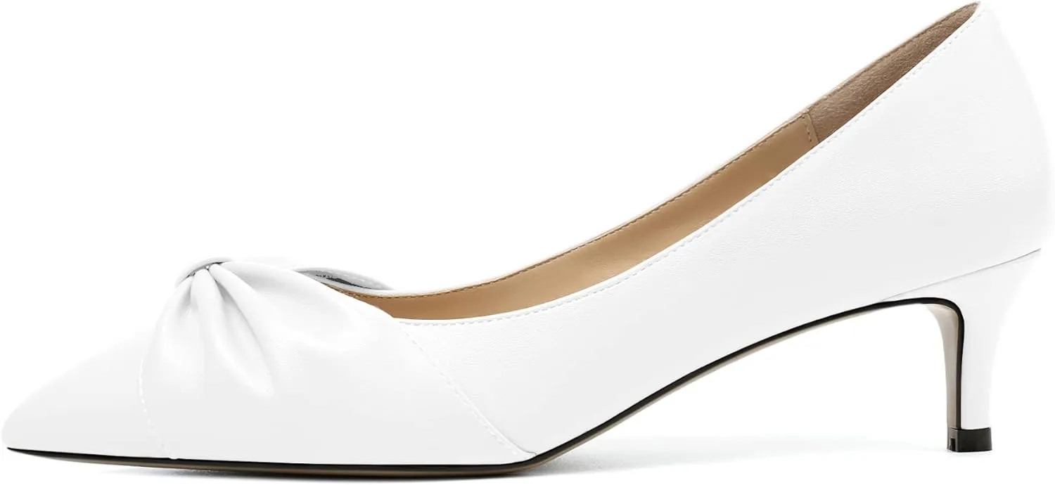 Zamikoo Women's Low Kitten Heel Pumps Slip On Pointed Toe Shoes with Bow-Knot Dress Shoes for Women 2Inches Low Heel